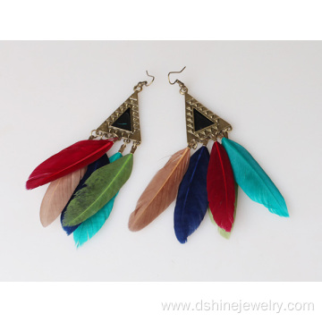 Retro Gold Wholesale Lady Indian Cheap Long Feather Earrings